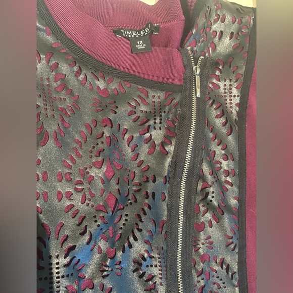 Naeem Khan 1X heavy warm maroon sweater/moto jacket w/ cutout faux leather - Picture 4 of 12